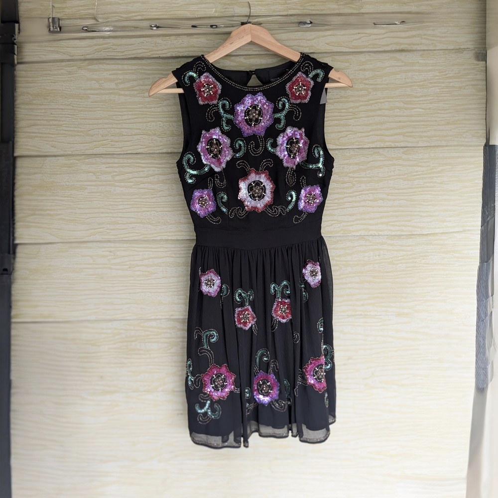 ASOS Petite Black Dress with Purple Floral Embroidery